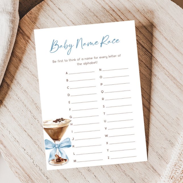 Blue Bow Espresso Martini Shower Name Race Game (Espresso Baby Shower Game)