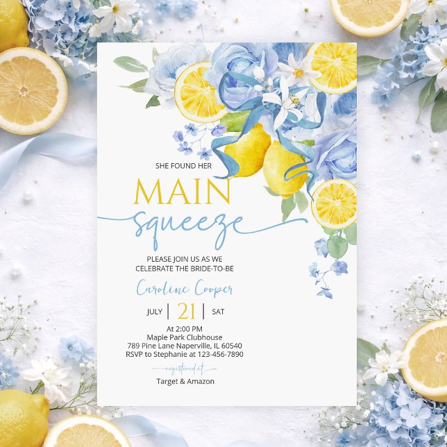 Blue Bow Floral Lemon Bridal Shower Invitation (Créateur téléchargé)