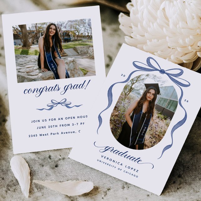 Blue Bow Graduation Open House Party Invitation (Créateur téléchargé)