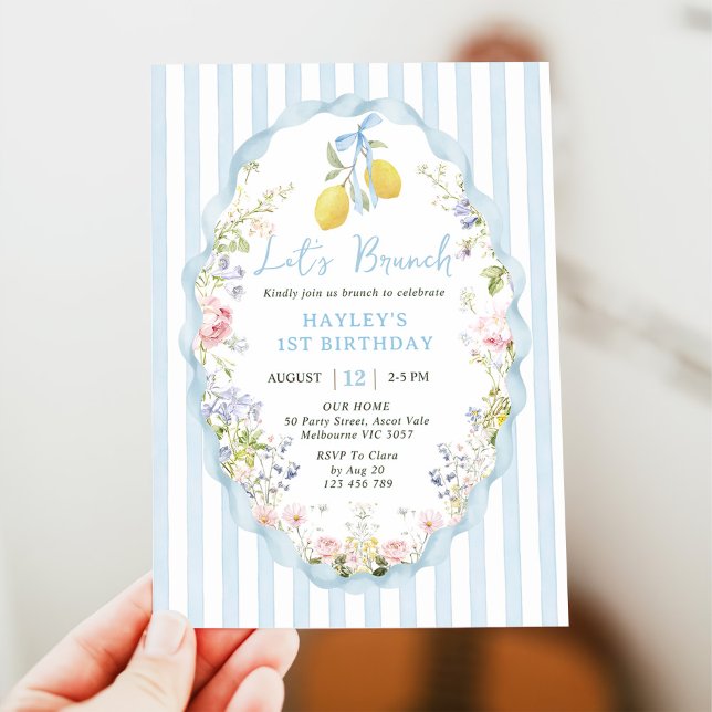 Blue bow lemon birthday Invitation (Créateur téléchargé)