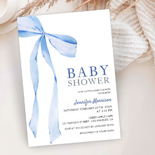 Blue Bow Modern Boy Baby shower Invitation