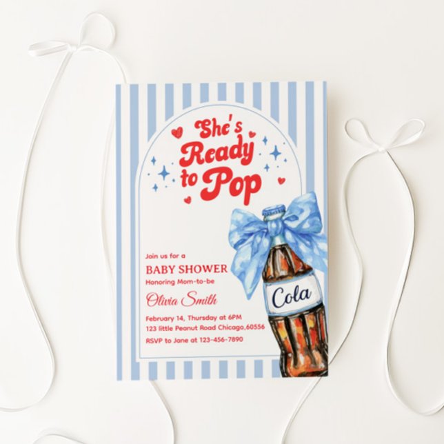Blue Bow She's Ready to Pop Baby Shower Invitation (Créateur téléchargé)