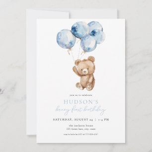 Blue Boy Beary Invitation d'anniversaire