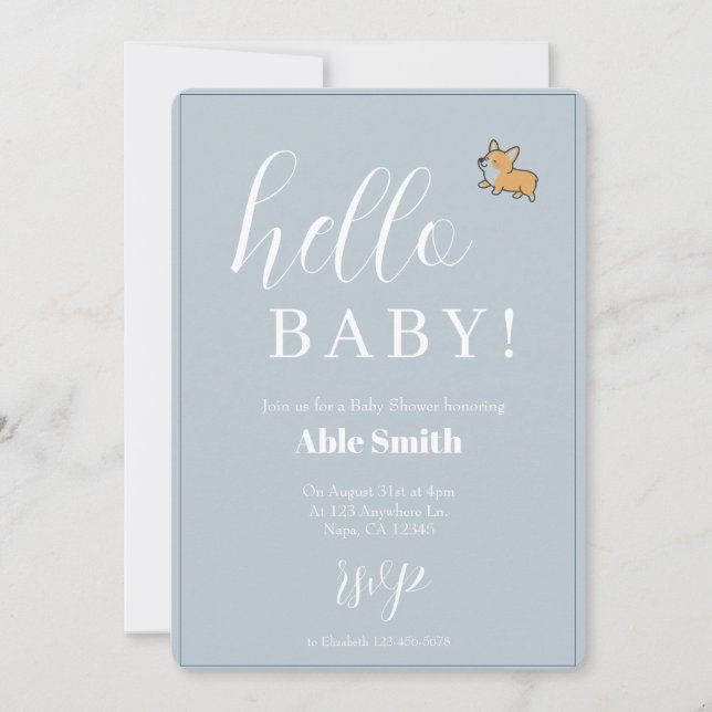 Blue Boy Corgi Baby shower Invitation (Devant)