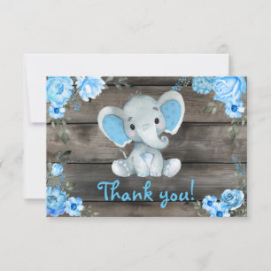 Blue Boy Elephant Carte de remerciements Floral Ru
