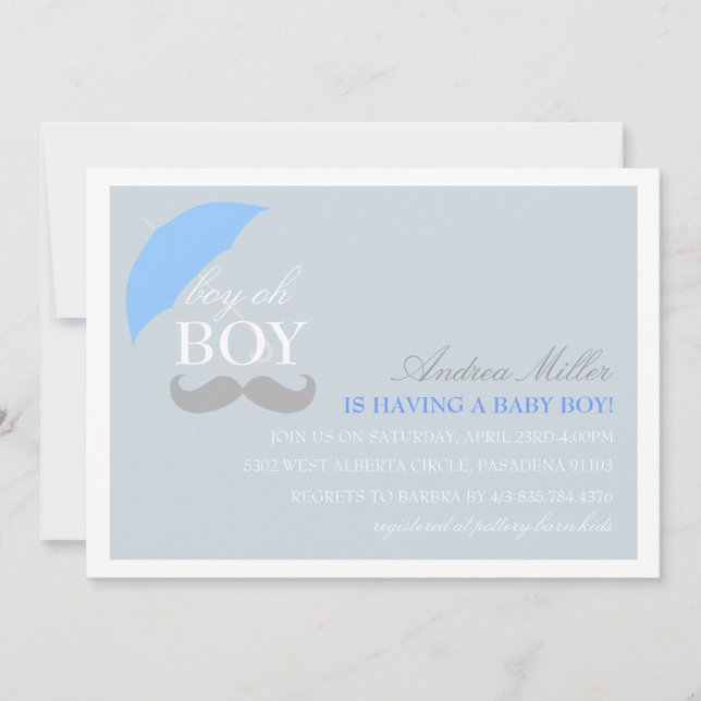 Blue Boy Oh Boy Baby shower Invitation (Devant)