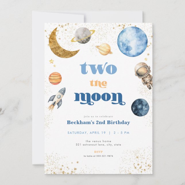 Blue Boy Two the Moon Anniversaire Invitation (Devant)