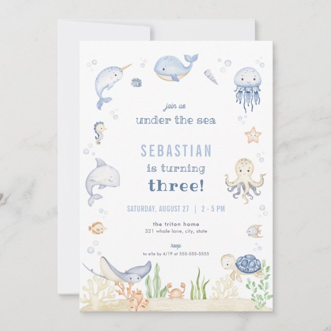 Blue Boy Under the Sea Anniversaire Invitation (Devant)