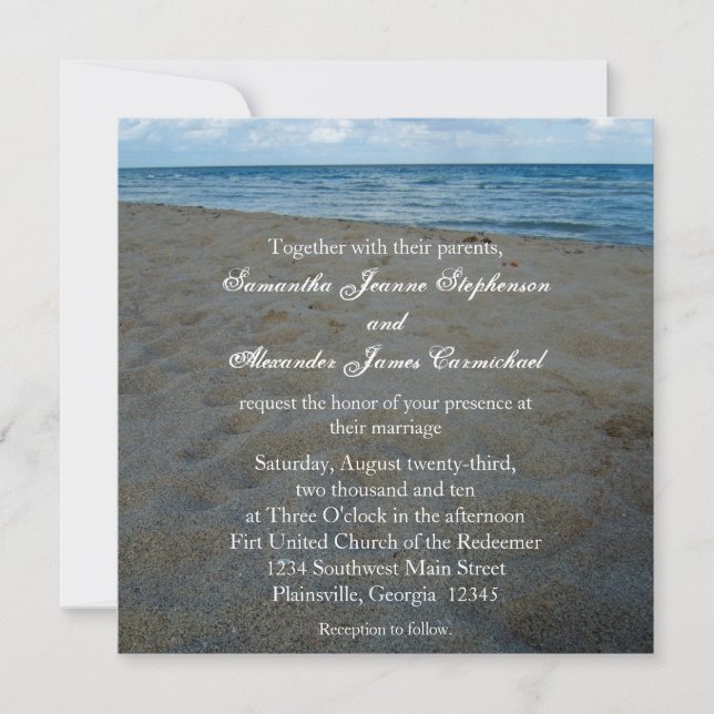 Blue+Brown Sands Beach Wedding Invitations (Devant)