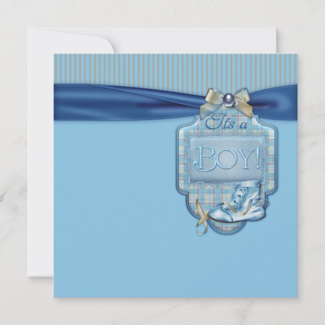 Blue Brown Vintage Boy Shower Shower Invitation (Devant)