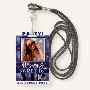 Blue Bubble Hearts Birthday Party VIP Pass Badge