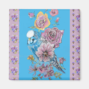 Blue Budgie Aquarelle florale Dames Magnet