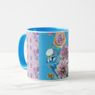 Blue Budgie Watercolor floral Dames filles Mug