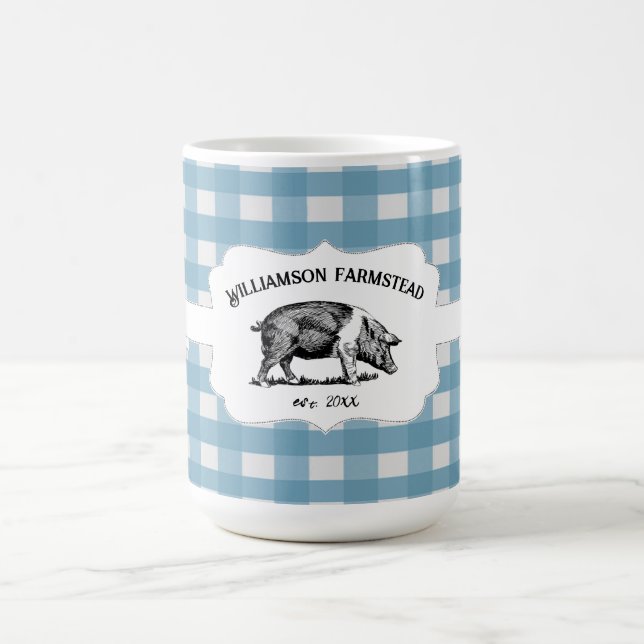Blue Buffalo Plaid Farm Pig Coffee Mug (Centre)