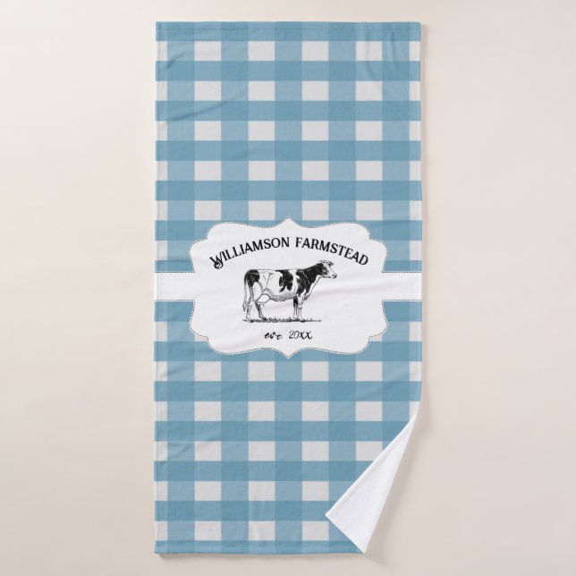 Blue Buffalo Plaid Farm Vache Serviette ensemble (Serviette de bain)