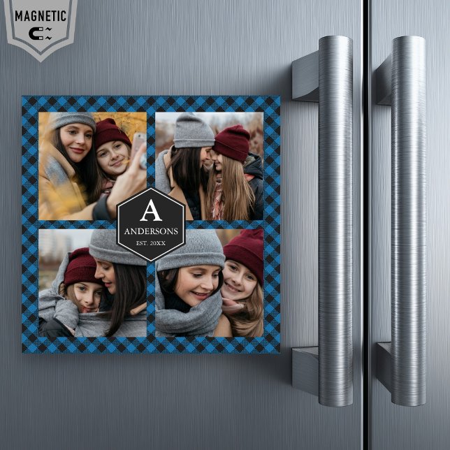 Blue Buffalo Plaid Lumberjack Famille Photo Collag (Créateur téléchargé)