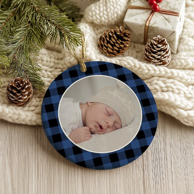 BLUE BUFFALO PLAID NAME Photo Christmas Keepsake (Créateur téléchargé)