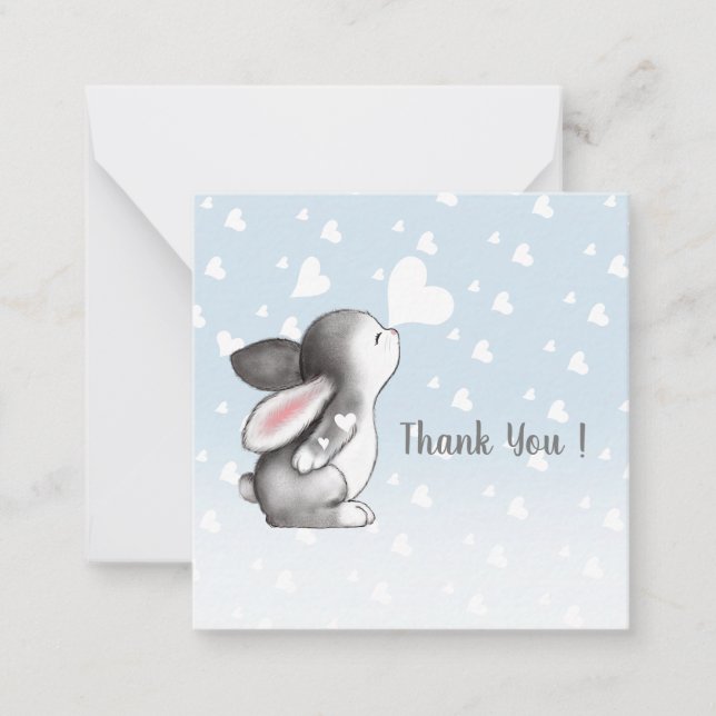 Blue bunny coeur confetti merci cartes de notes (Devant)