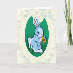 Blue Bunny Jouant Une Trompette Carte Pâques