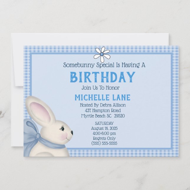 Blue Bunny Rabbit Anniversaire Fête Invitation (Devant)