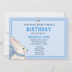 Blue Bunny Rabbit Anniversaire Fête Invitation