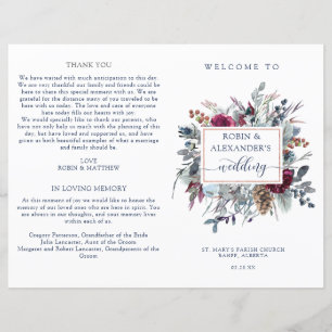 Blue Burgundy Purple Floral Programme de mariage p