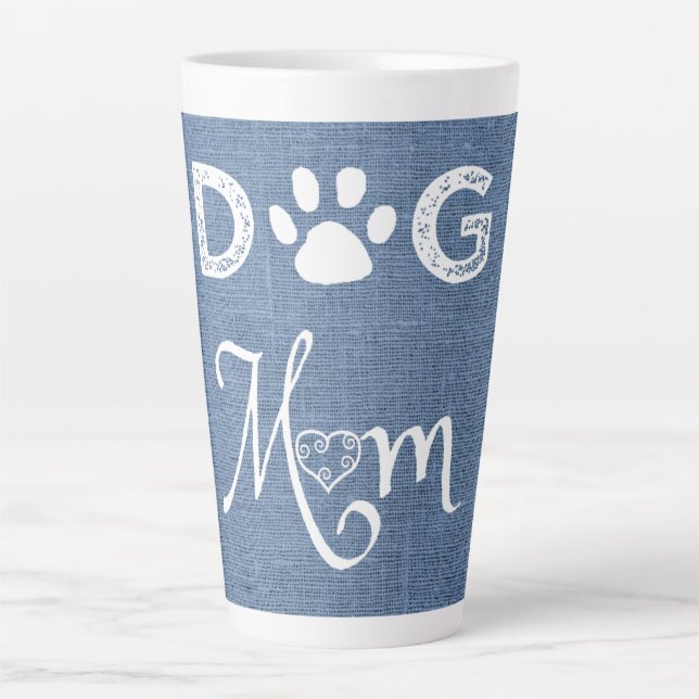 Blue Burlap Chien Maman Latte Mug (Devant)