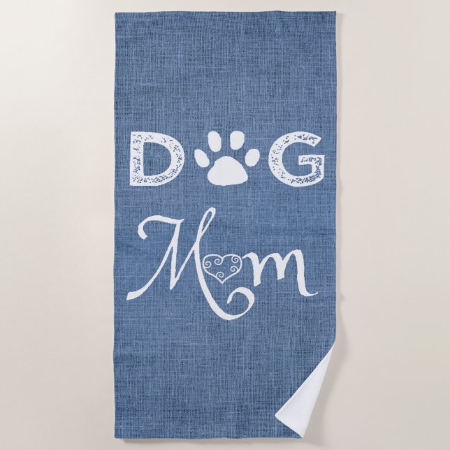 Blue Burlap Chien Maman Plage Serviette (Devant)