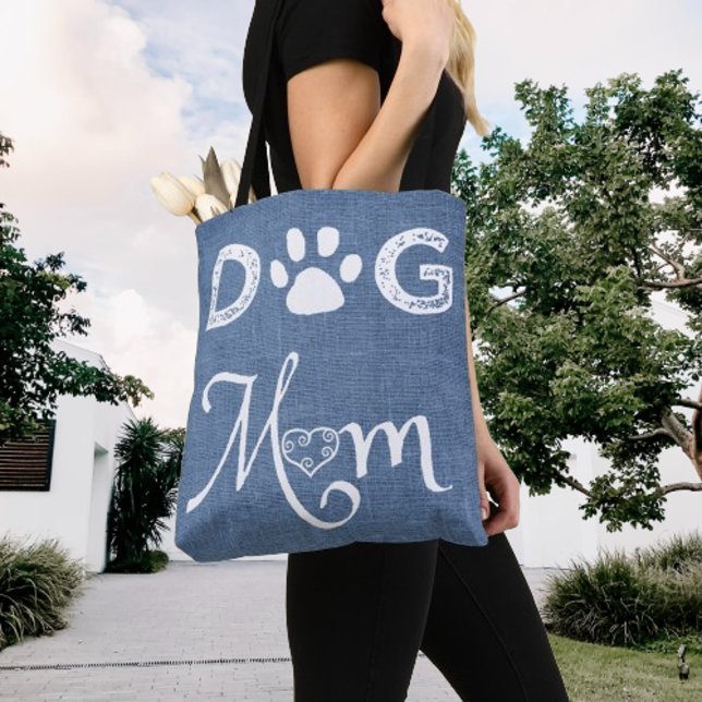 Blue Burlap Chien Maman Sac fourre-tout (Blue Burlap Dog Mom Tote Bag)