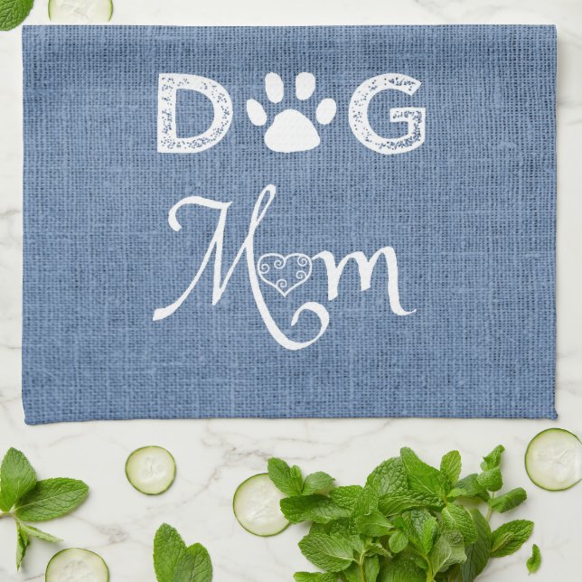 Blue Burlap Chien Maman Serviette de cuisine (Plié)