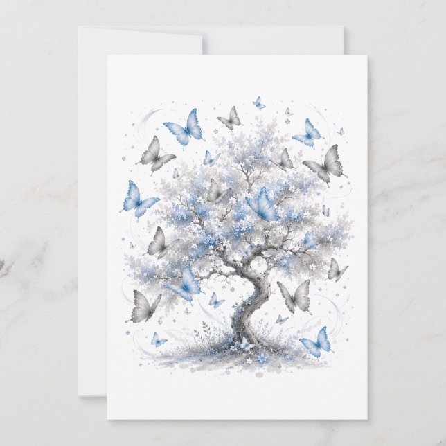 Blue Butterfly Tree Stationery Envelope (Devant)