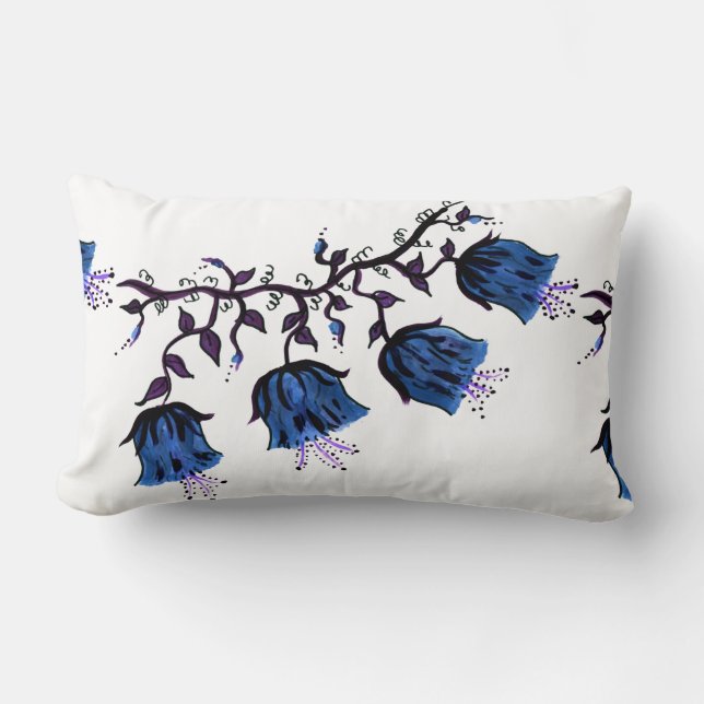Blue Canterbury Bells Vine Fleurs Lumbar Coussin (Recto)