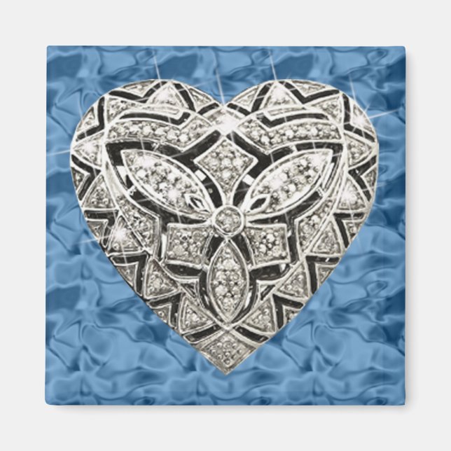 Blue Carré Elegant Designer Diamond Heart Magnet (Devant)