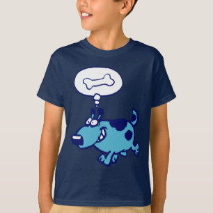 Blue Cartoon Chien pensant à l'os Enfants T-shirt