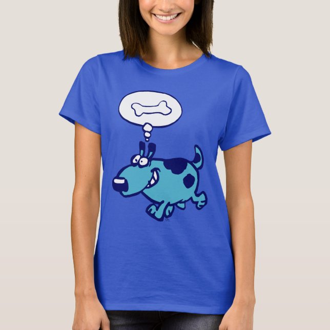Blue Cartoon Chien pensant à l'os Femmes T-shirt (Devant)