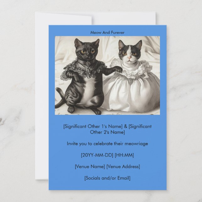 Blue Cats Wedding Meow And Furever Invitation (Devant)