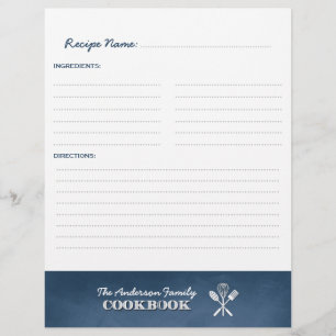 Blue Chalkboard Family Cookbook Classeur Insérer