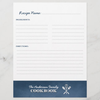 Blue Chalkboard Family Cookbook Classeur Insérer
