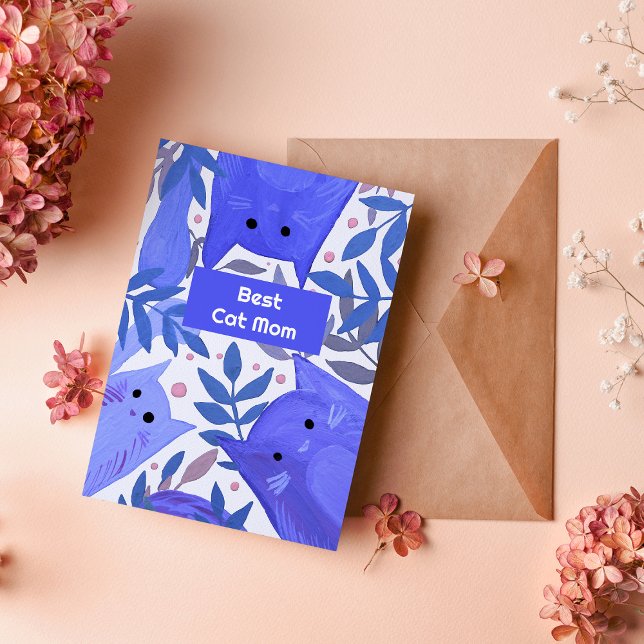 Blue Chats et branches Meilleur chat maman Carte d (Créateur téléchargé)