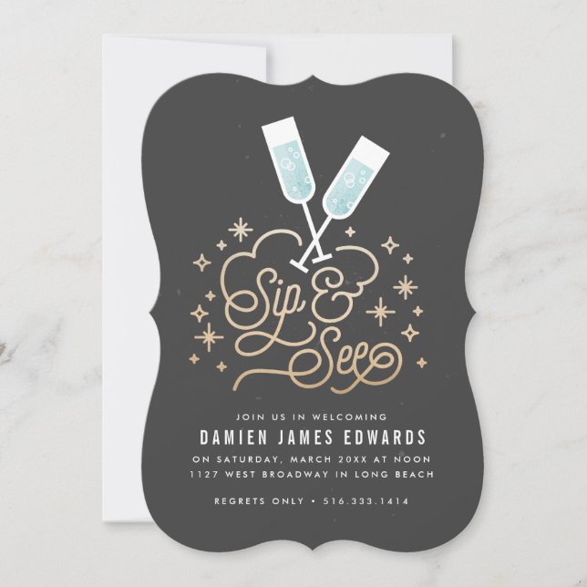 Blue Cheers to the Little One Sip & See Invitation (Devant)