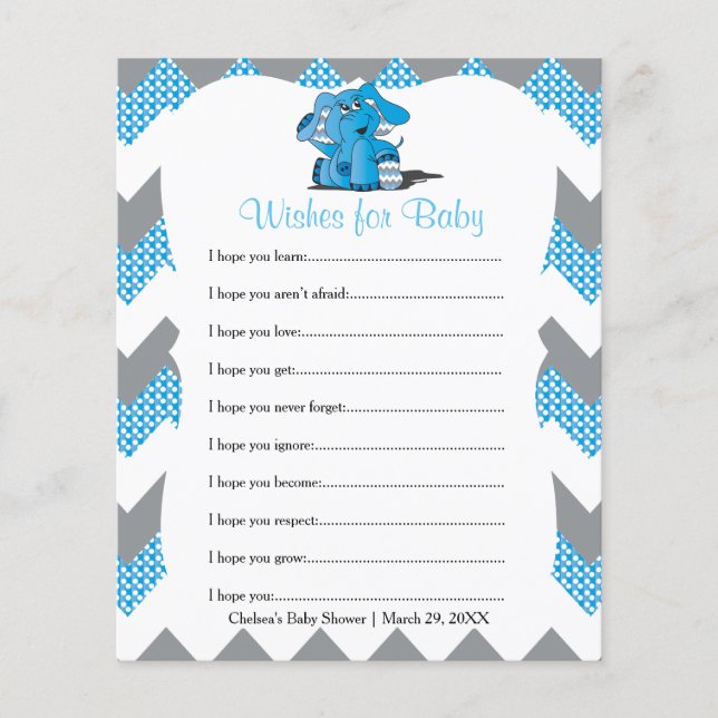 Blue Chevron Elephant Baby Boy Douche - Wish (Devant)