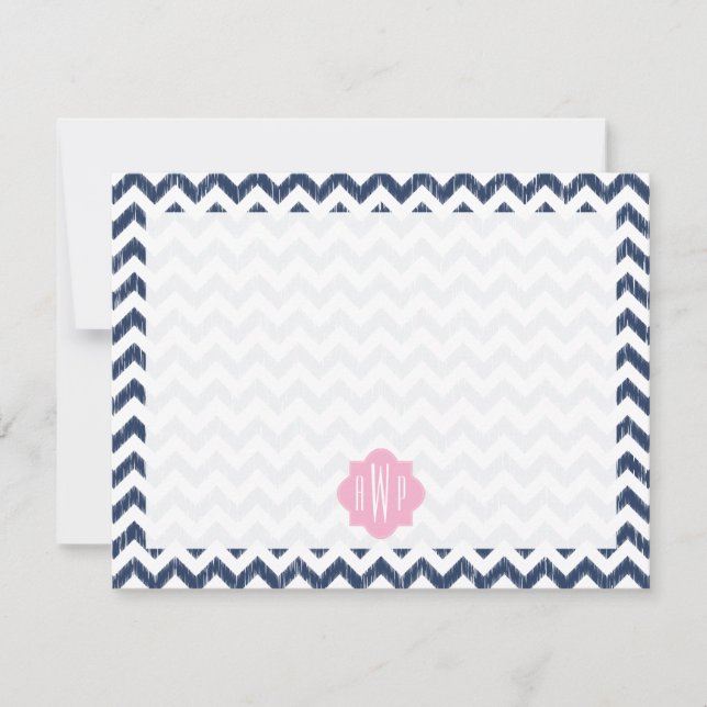 Blue Chevron Ikat Monogrammed Carte pour notes pla (Devant)