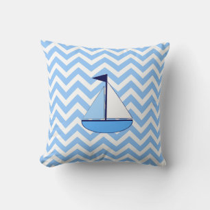 Blue Chevron Sailboat (Zig Zag) Coussin