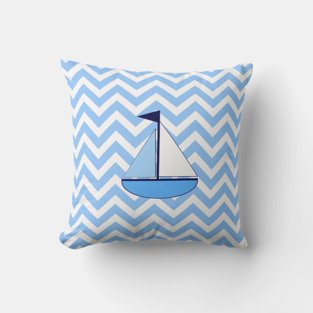Blue Chevron Sailboat (Zig Zag) Coussin (Recto)