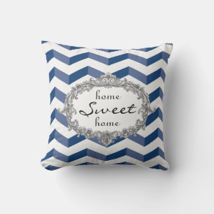 Blue Chevrons Home Sweet Home ou Monogram Coussin