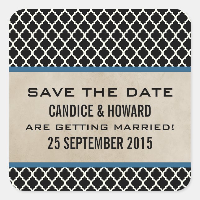 Blue Chic Quatrefoil Enregistrer les stickers Date (Devant)