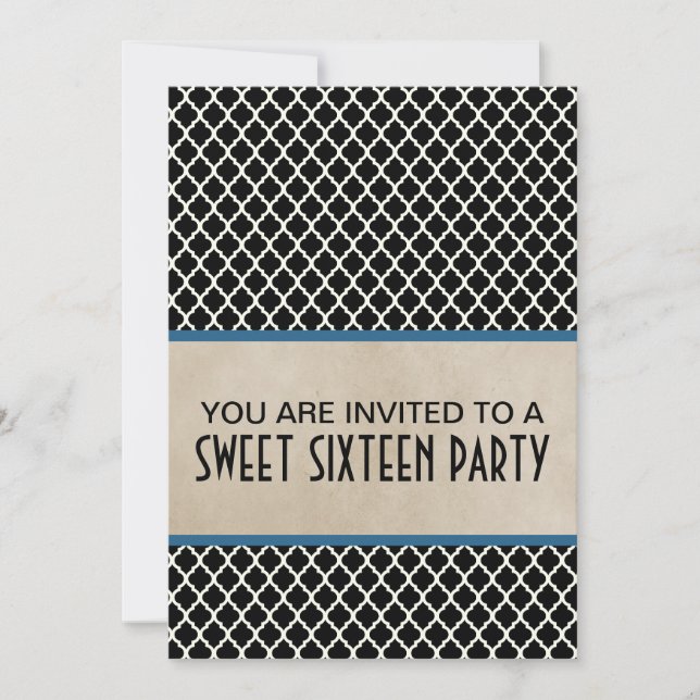 Blue Chic Quatrefoil Sweet 16 Invitation (Devant)