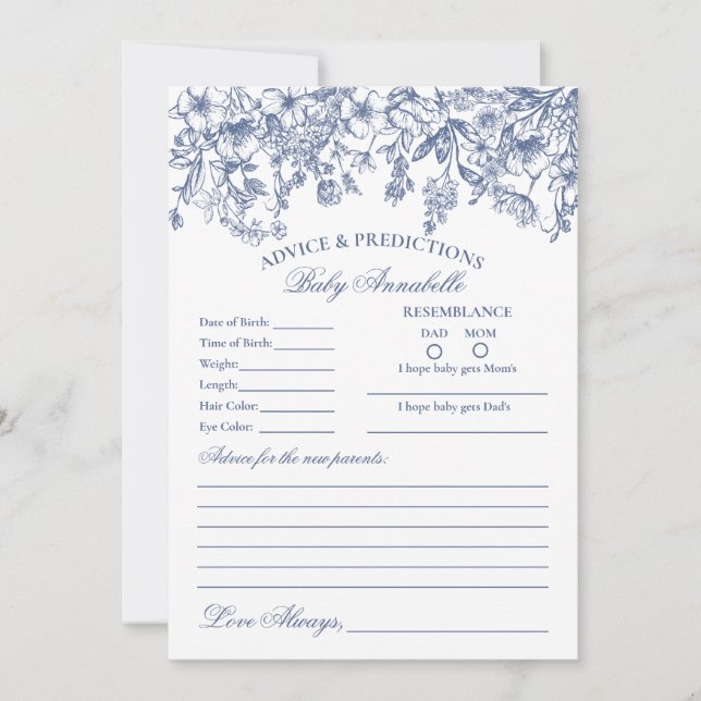 Blue Chinoiserie Floral Conseils pour carte bébé (Devant)