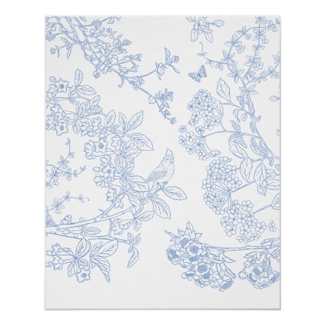 Blue Chinoiserie Glossy Poster (Devant)