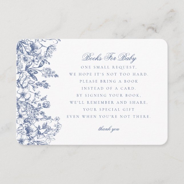 Blue Chinoiserie Livres pour Baby Invitation Inser (Devant)